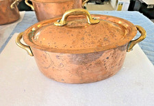French Copper Oval Roast Cocotte Stew Pans With Lids  2 Qt Mauviel France
