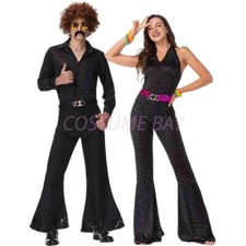 Ladies Dancing Queen 1960s 70s Costume Retro Hippy Hippie Chic Disco Jumpsuit