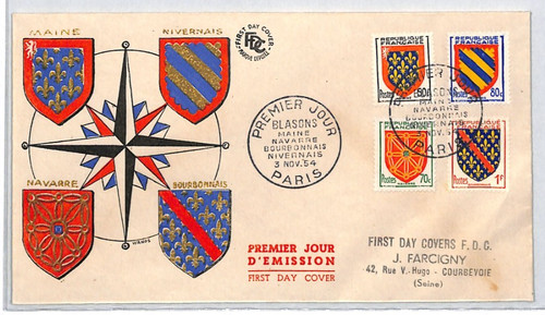 France 1954 fdc coat - france, of