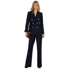 Pantalon Bleu Rayé À Pattes D'Éléphant Taille Haute USSUS RDA2507091035