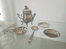 CHRISTOFLE 1 SUGAR BOWL 1 SPOON -1 TASTEVIN - 2 SILVER METAL HALLMARK CUPS 