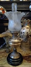 BRASS Central Draught Victorian  Lamp, 1890s With Tulip Glass Shade 