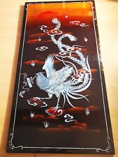 Vintage 1960's Vietnamese Pearly Red Lacquer Rooster Wall Panel 