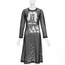COMME DES GARCONS Alisa Yoffe 2019 white black abstract face net mesh dress XS