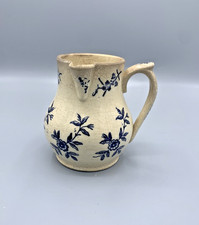 Antique pitcher, milk jug Terre de Fonte Saint Vallier blue floral decor 19th century