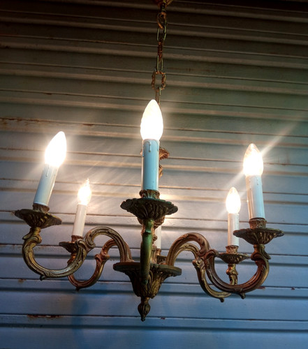 Ancien lustre bronze feux - 6,