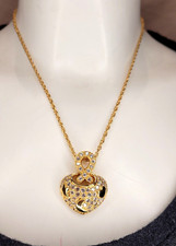 collier et pendentif coeur strass zirco etoile lune VINTAGE  plaque or 