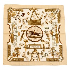 Hermes Silk Scarf Carre 90 "Copeaux" Beige Silk Scarf