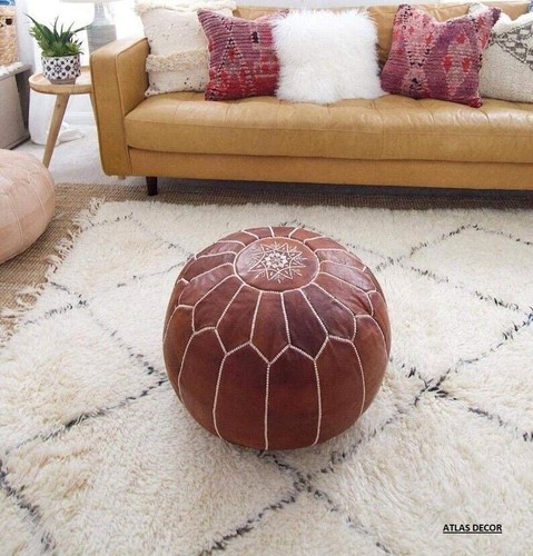 Pouf cuir marocain marron - en,