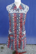 Blouse de travail N°16 en polyamide nylon bleu rouge vert fleur vintage 