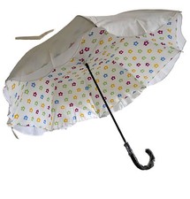 Parasol Umbrella Rain Sun protection White With J Handle and Flower Lined