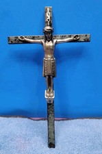 Vintage Patina Bronze Crucifix Wall Cross With Cast Metal Jesus - 8" x 4.75"