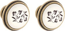 2x bouton tiroir finition laiton porcelaine céramique motif fleur 35 mm meuble
