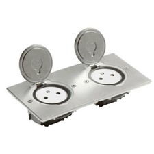 Prise de sol double 2P+T Surface 16A 250V platine rectangulaire inox brossé LEGR