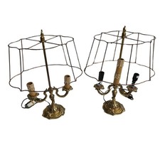 Paire de Lampes Bouillotte Anciennes en Laiton Doré Style Louis XV Rocaille