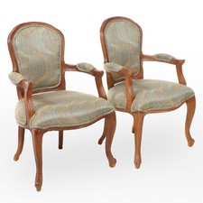 Louis XV post modern Carved Pair Upholstered Oak Fauteuils Chairs Thomasville