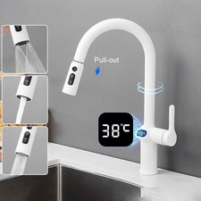 Robinet d'évier de cuisine avec écran LED pulvérisateur à tirette et double