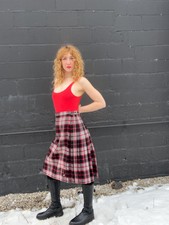 PLAID WOOL KILT Vintage 1970s Pure New Wool Pleated Kilt in Grey, Black, Red, &