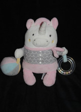 Peluche doudou licorne MOTS D'ENFANTS rose blanc activité balle anneau hochet