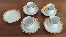 4 Antique Limoges Porcelain White & Gold Coffee Cups with Saucers