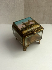 Boite Coffre à bijoux verre biseauté gravé laiton doré Nancy - Napoléon III