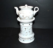 Old Paris porcelain herbal teapot - night light teapot gold decor 19th century