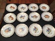 # 12 Royal Trademark Porcelain Plates Gold Gold, SEA FISH Decor