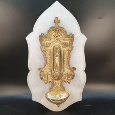 Large Antique White Marble Wall Closet? and golden ruler Virgin Mary late 19th century