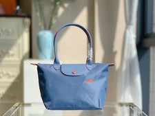 Longchamp Le Pliage Tote Bag Blue Nylon Leather Medium Japan Authentic**