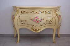 French Creme Commode Louis XVI – Hand-Painted Floral Chest with Marble Top,