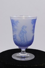 St Louis Crystal Chalice Glass Engraved Blue Shade Pastoral Scene Shepherd Sheep