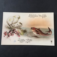Old postcard April 1st Fish Chick circa 1920 Old postcard post card