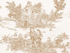 Toile de Jouy Mod.1 Beige by the Metre | MADE IN ITALY | 100% Cotton | Height 180cm