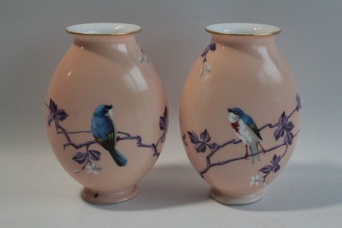 Paire vases opaline - paire, oiseau