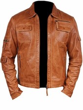 Blouson moto vintage homme mode véritable peau d'agneau marron ciré