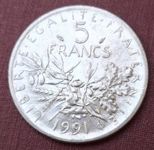 Pièce de monnaie 5 Francs Semeuse 1991 République Française