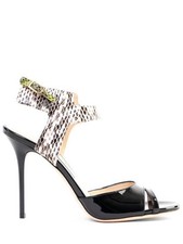 Jimmy CHOO MARCIA BLACK PATENT GREEN ELAPHE SNAKE SANDALS 39