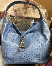 Dooney Bourke Denim Light Blue Ostrich Embossed Leather Hobo Sac Shoulder Bag