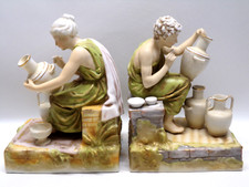 Vtg Sylvan China Continental Greek Revival Man & Woman Bookends Royal Dux Style