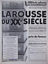 PRESS ADVERTISEMENT 1933 LAROUSSE DICTIONNAIRES XX° AGRICULTURAL MEDICAL - ADVERTISING