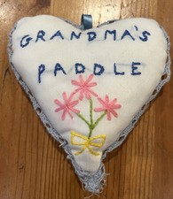 Vtge. Kids Spanking Paddle Discipline Grandmas Soft Paddle Embroidered no stick