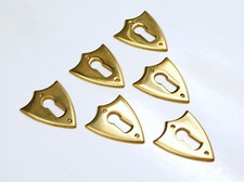 H 37X30mm set 6 lock inputs brass patch, furniture, wardrobe, chest of drawers, vintage