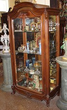 Rare French Carved Walnut Beveled Glass China Cabinet Vitrine Louis XV C1880