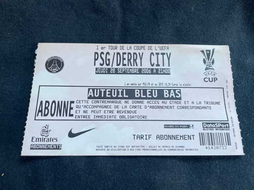 Ticket billet match psg - ticket/billet, /derry