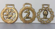 LOT OF 3 ANTIQUE BRASS HORSE HARNESS MEDALLIONS - 8cm - 160g