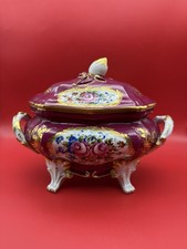 Vintage/Antique Pillivuyt Limoges France Hand Painted Footed Covered Bowl