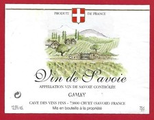 122-39 Etiquette Vin de SAVOIE GAMAY, CAVE DES VINS FINS 73800 CRUET Paysage