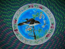 assiette émaux de longwy 1901 27cm oiseau et libellule japonisme ! PORT OFFERT !