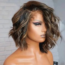 Blonde Highlight Wig 13x4 Lace Front Wigs Ombre Human Hair Wig Curly Wave Wig