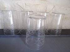 5 Antique Engraved Crystal Tumbler Glasses